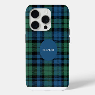 Plaid Clan Campbell Groen Blauw Tartan Op Maat iPhone 15 Pro Case