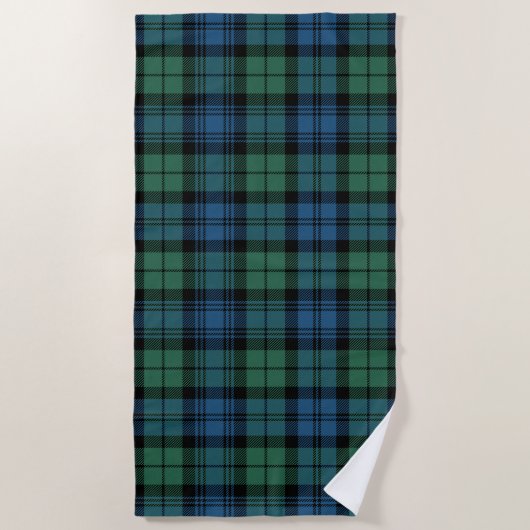 Plaid Clan Campbell Tartan Blauw Zwart Groen Check Strandlaken (Voorkant)