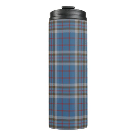 Plaid Clan Thompson Tartan Blauw Grijs Check Koffi Thermosbeker (Voorkant)