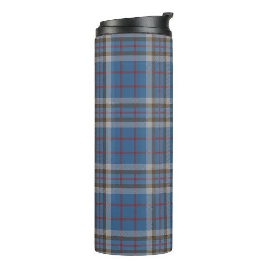 Plaid Clan Thompson Tartan Blauw Grijs Check Koffi Thermosbeker (Gedraaid links)