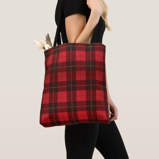 Plaid Clan Wallace Tartan Zwart Rood Check Tote Bag (Dichtbij)