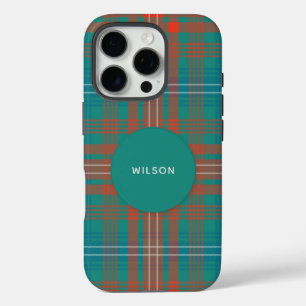 Plaid Clan Wilson Turquoise Rustieke Tartan iPhone 16 Pro Hoesje