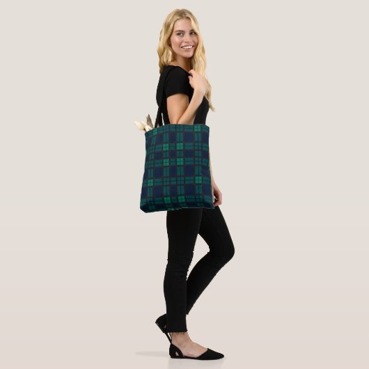 Plaid Clan Zwart Horloge Tartan Groen Zwart Blauw Tote Bag (Op model)