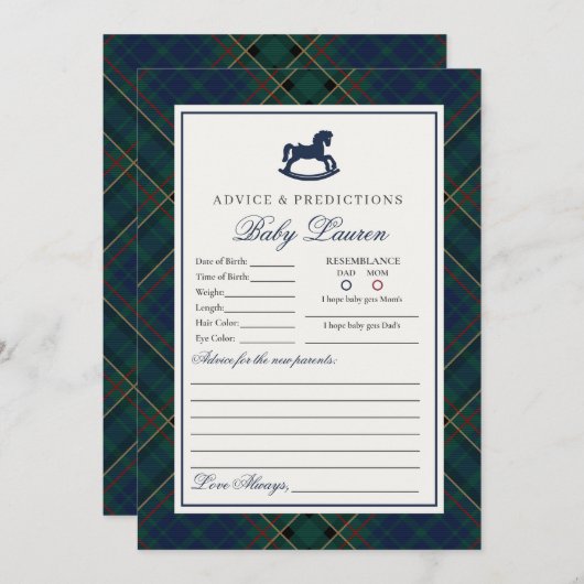 Plaid Classic Rocking Horse Advice for Baby Card Kaart (Voorkant / Achterkant)