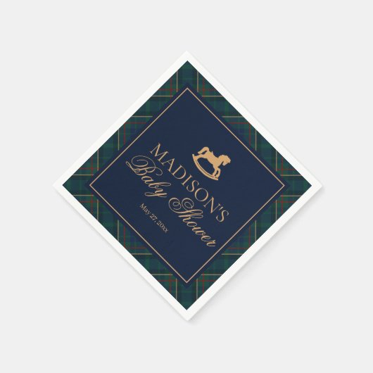 Plaid Classic Rocking Horse Baby Shower Dessert Servet (Hoek)