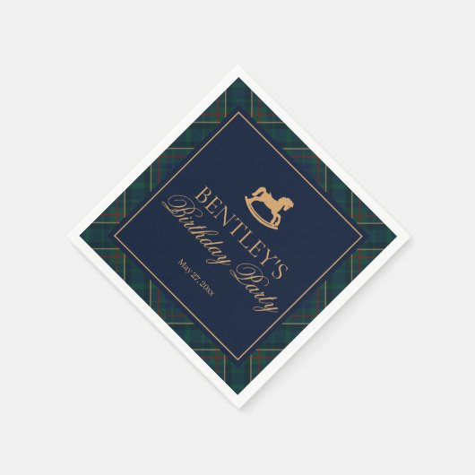 Plaid Classic Rocking Horse Birthday Party Dessert Servet (Hoek)