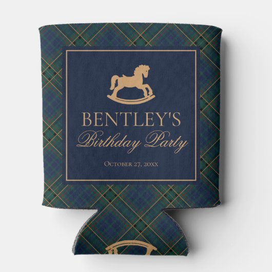 Plaid Classic Rocking Horse Birthday Party Favor Blikjeskoeler (Achterkant)