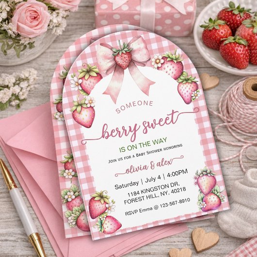 Plaid Coquette Berry Zoete Baby Shower Roze Berry Kaart