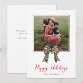 Plaid Coquette Bow & Holly Foto Kerstmis Feestdagenkaart (Voorkant / Achterkant)