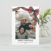 Plaid Coquette Bow Kerstmis Winter 2 Foto Feestdagenkaart (Staand voorkant)