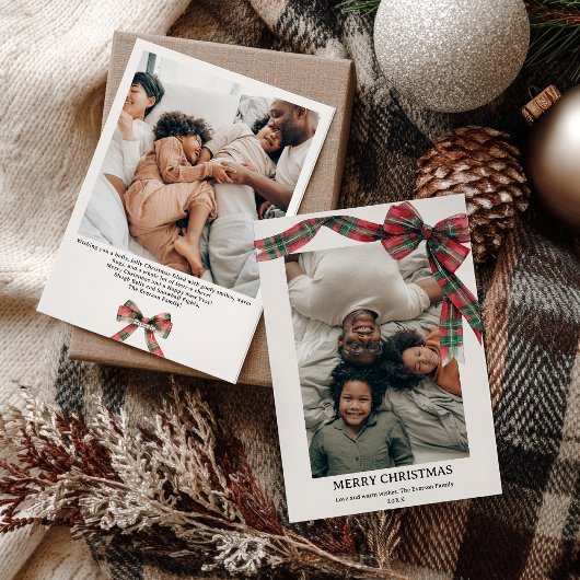 Plaid Coquette Bow Kerstmis Winter 2 Foto Feestdagenkaart