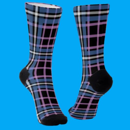 Plaid Crew Sokken – Blauw & Lavendel Geruite Stijl