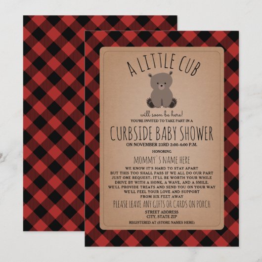 Plaid Curbside Baby shower Social Distancing Beer Kaart (Voorkant / Achterkant)