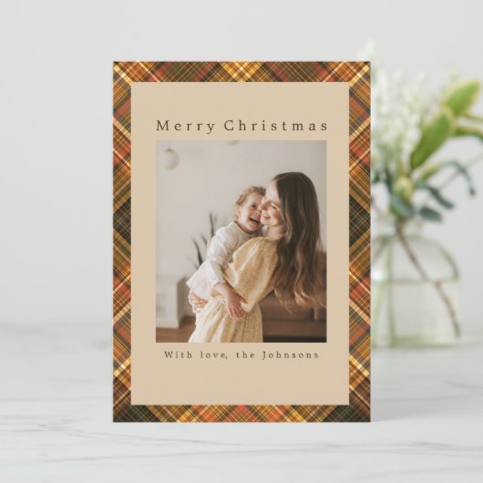 Plaid Custom Photo Christmas Feestdagenkaart (Staand voorkant)