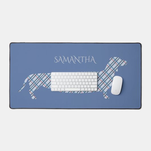 Plaid Dachshund on Blue Personalised Bureaumat (Keyboard & Muis)