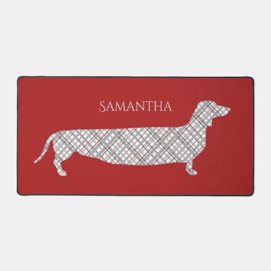 Plaid Dachshund on Red Personalised Bureaumat (Voorkant)