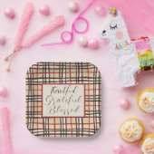 Plaid Dankbaar Gelukkig Gezegend Papieren Bordje (Feest)