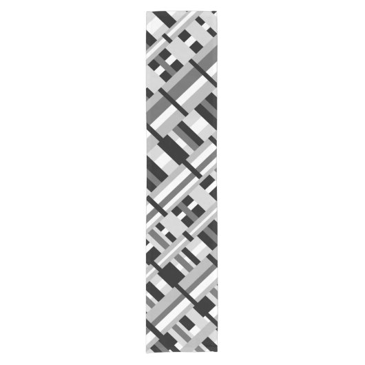 Plaid Diagonal in Zwart, Wit & Grijs Korte Tafelloper (Voorkant)