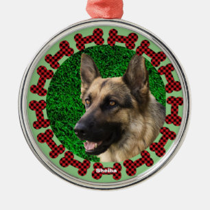 Plaid Dog Bone Lijst Schattige Doge Foto Kerstmis Metalen Ornament