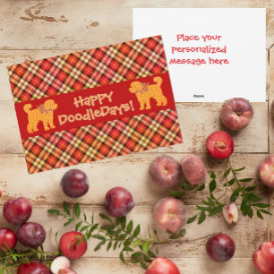 Plaid Doodle Gouden Gele Hond Gepersonaliseerd Feestdagenkaart