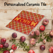 Plaid Doodle Gouden Gele Hond Gepersonaliseerd Tegeltje