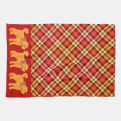 Plaid Doodle Gouden Gele Hond Theedoek (Horizontaal)