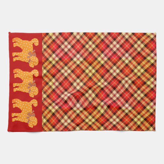 Plaid Doodle Gouden Gele Hond Theedoek (Horizontaal)