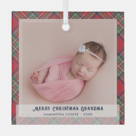 Plaid Eerste Kerstmis Baby Foto Oma Tartan Glas Ornament