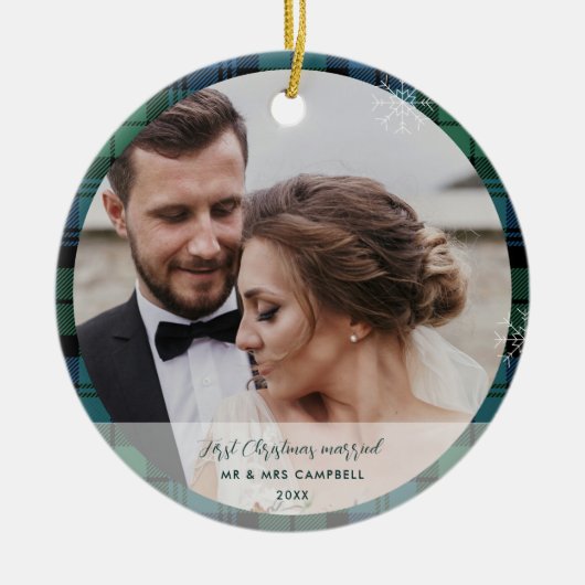 Plaid Eerste Kerstmis Getrouwd Campbell Tartan Keramisch Ornament (Voorkant)