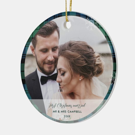 Plaid Eerste Kerstmis Getrouwd Campbell Tartan Keramisch Ornament (Links)