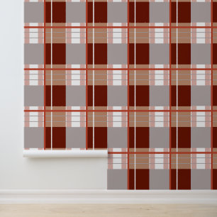 Plaid effect earthy red browns, grey and white behang