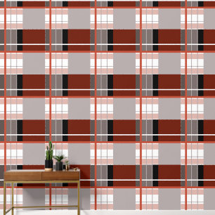 Plaid effect opvallend rood, grijs, zwart en wit behang