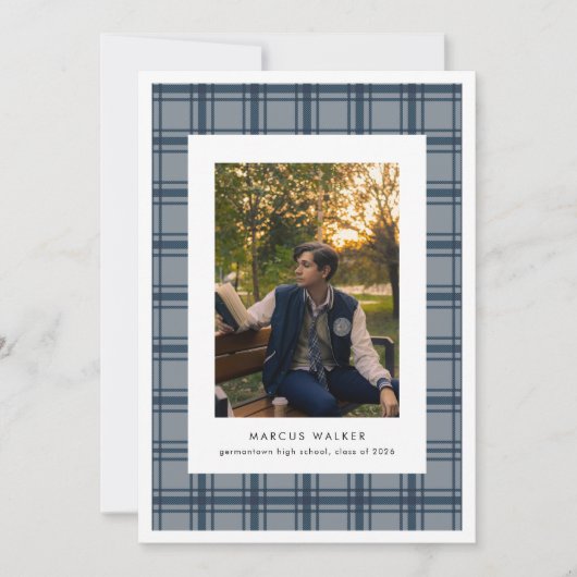 Plaid Elegant Photo Graduation Announcement Kaart (Voorkant)