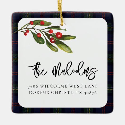 Plaid Elegant Rustiek Classic Tartan Familiefoto Keramisch Ornament (Voorkant)