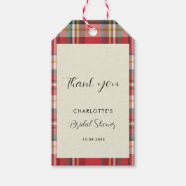 Plaid Elegant Rustiek Rood Check Vrijgezellenfeest Cadeaulabel