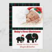 Plaid Elephants Baby's eerste kerstfoto Feestdagenkaart (Voorkant / Achterkant)
