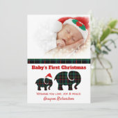 Plaid Elephants Baby's eerste kerstfoto Feestdagenkaart (Staand voorkant)