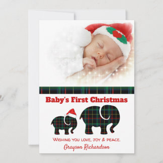 Plaid Elephants Baby's eerste kerstfoto Feestdagenkaart