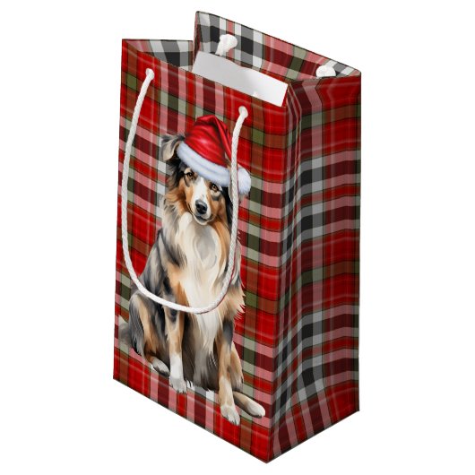 Plaid en een Australische herder kersthond Klein Cadeauzakje (Achterkant Gekanteld)