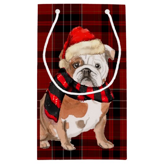 Plaid en een Engelse Bulldog Christmas Dog Klein Cadeauzakje (Achterkant)