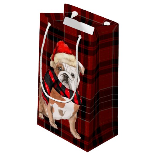 Plaid en een Engelse Bulldog Christmas Dog Klein Cadeauzakje (Achterkant Gekanteld)