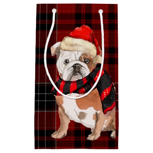 Plaid en een Engelse Bulldog Christmas Dog Klein Cadeauzakje (Voorkant)