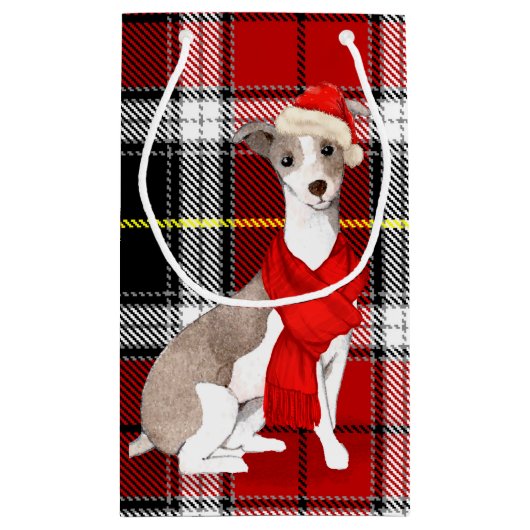 Plaid en een Italiaanse Greyhound Christmas Dog Klein Cadeauzakje (Achterkant)
