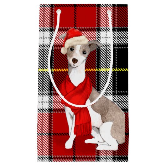 Plaid en een Italiaanse Greyhound Christmas Dog Klein Cadeauzakje (Voorkant)