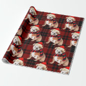 Plaid en Engels Bulldog Hondenliefhebbers Kerst Cadeaupapier (Uitgerold)
