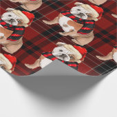 Plaid en Engels Bulldog Hondenliefhebbers Kerst Cadeaupapier (Hoek)