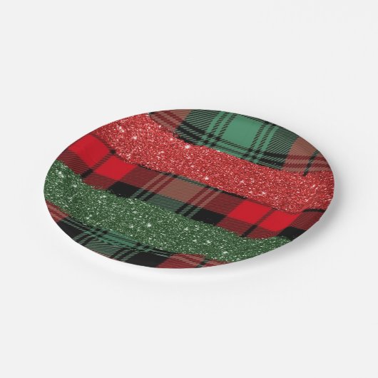 Plaid en glitter 7"rond document Bord (Gekanteld)