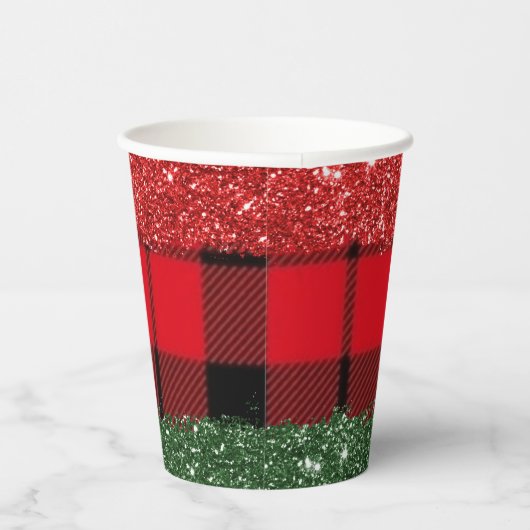 Plaid en glitter 8oz papieren beker, deksel: Geen Papieren Bekers (Rechts)