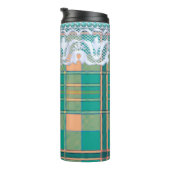 Plaid en kant groen en perzik schattig girly thermosbeker (Geroteerd rechts)