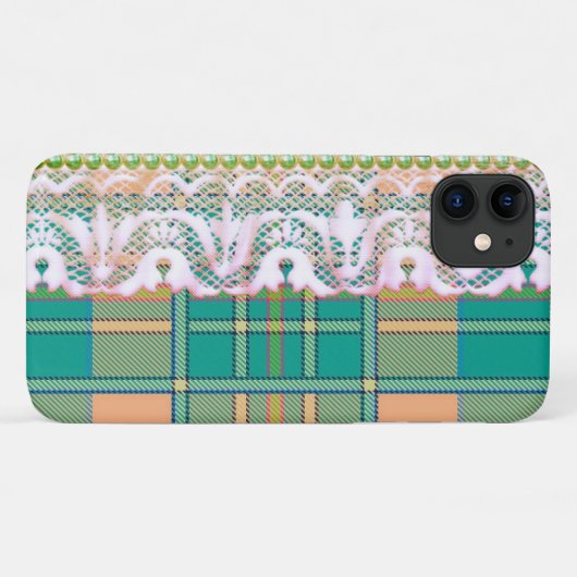 Plaid en kant groen roze perzik meisje vrouwelijk  Case-Mate iPhone case (Achterkant (horizontaal))